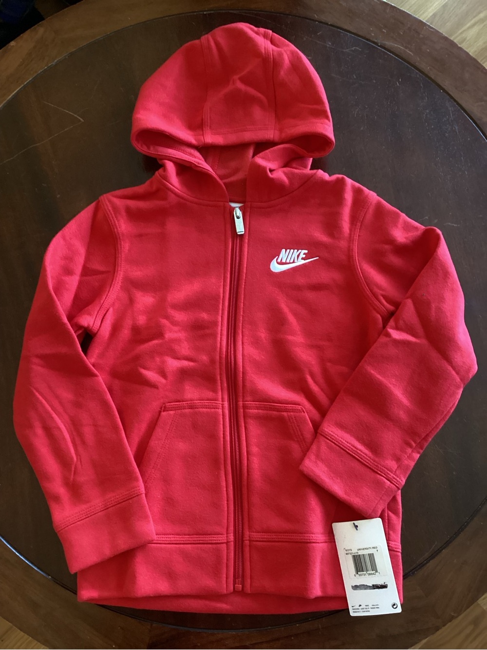 Nike Red Kids Full-Zip Hoodie with White Logo